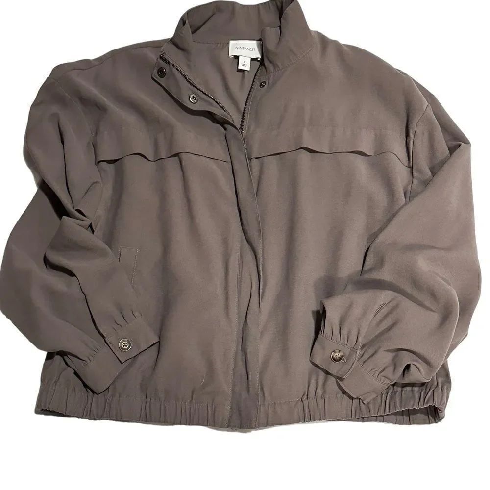 Nine West Grey Utility Bomber Jacket Large - Picture 3 of 9